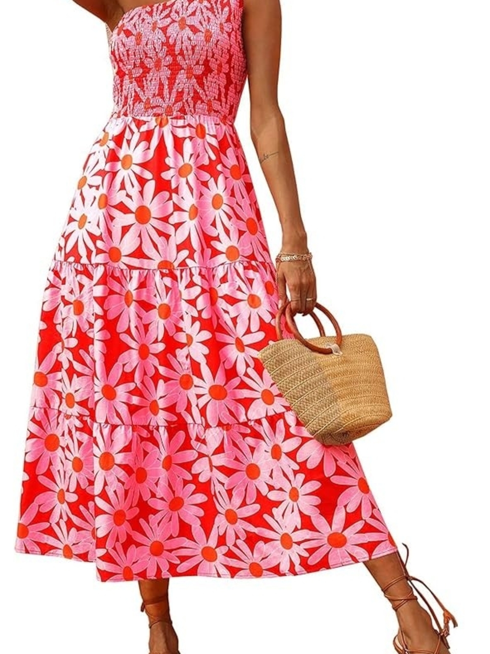 NWT Size S Strapless Pink & Red Floral Tiered Maxi Skirt